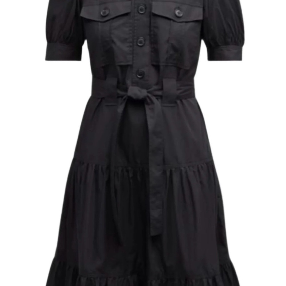 10 floral Crosby Derek Lam Black Tiered Shirt Dress with Tie Waist